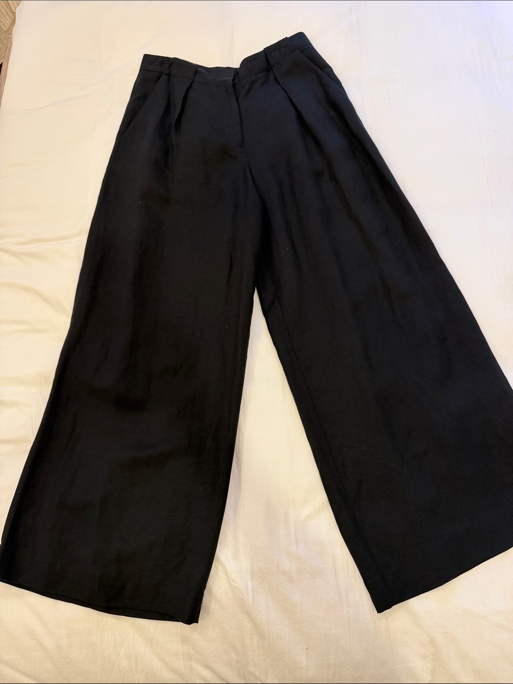 Club Monaco Black Wide-Leg High-Rise Trousers Linen Blend